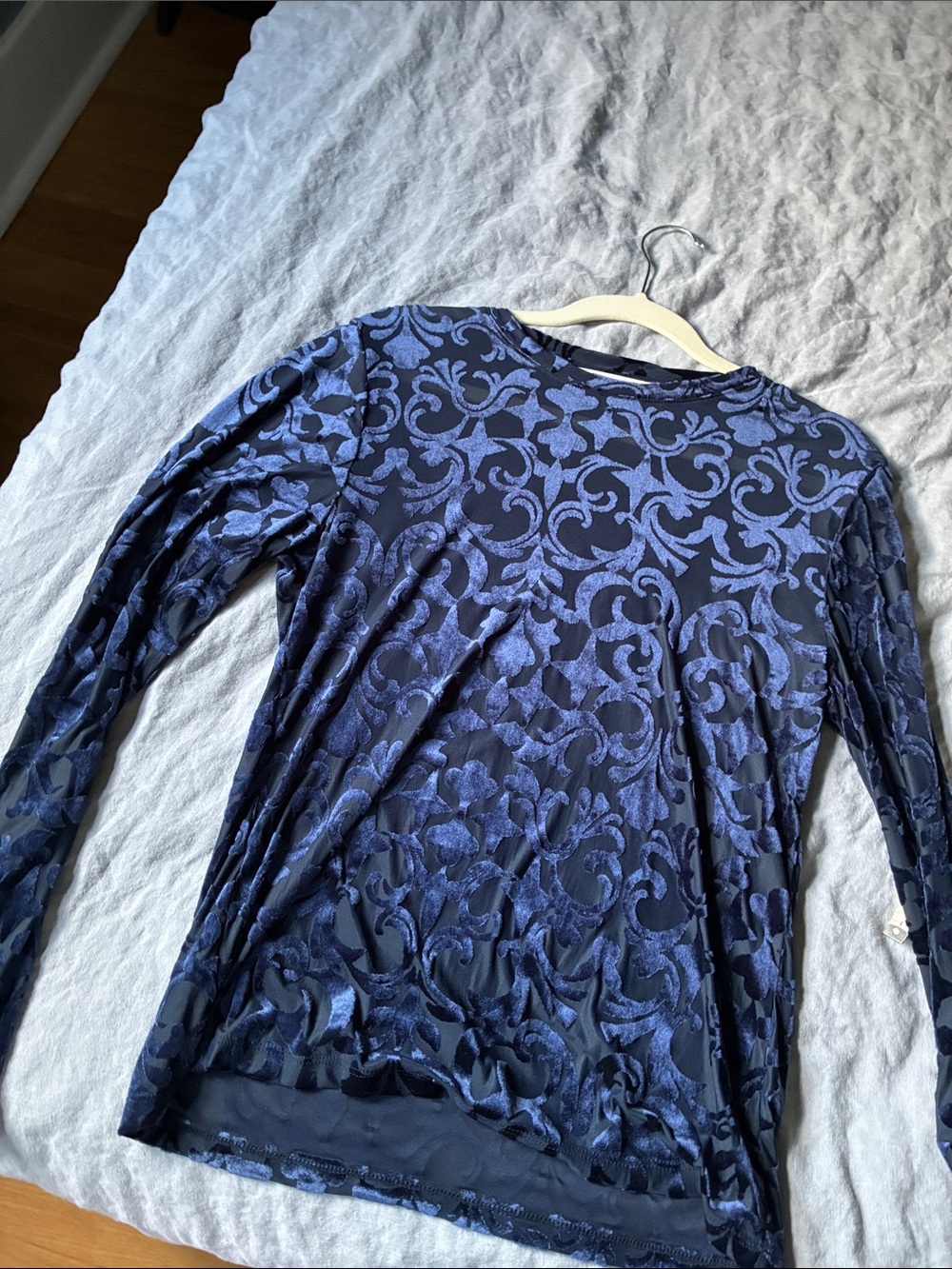 Loft Holiday 2025 Deep space blue burn out long sleeve shirt